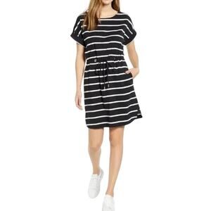 Tommy Bahama Cotton Tie Waist Dress Black White Stripe XL